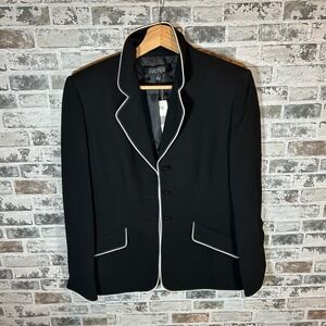 Kasper Spectator Blazer Womens 6 Black Ivory Contrast Piping 3 Button PDA30C016